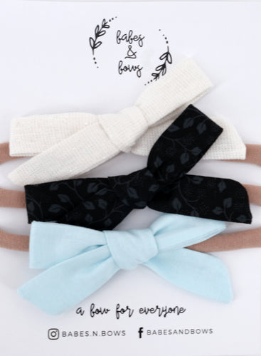 Baby Bows Head Band Set - Off White/Black/Baby Blue