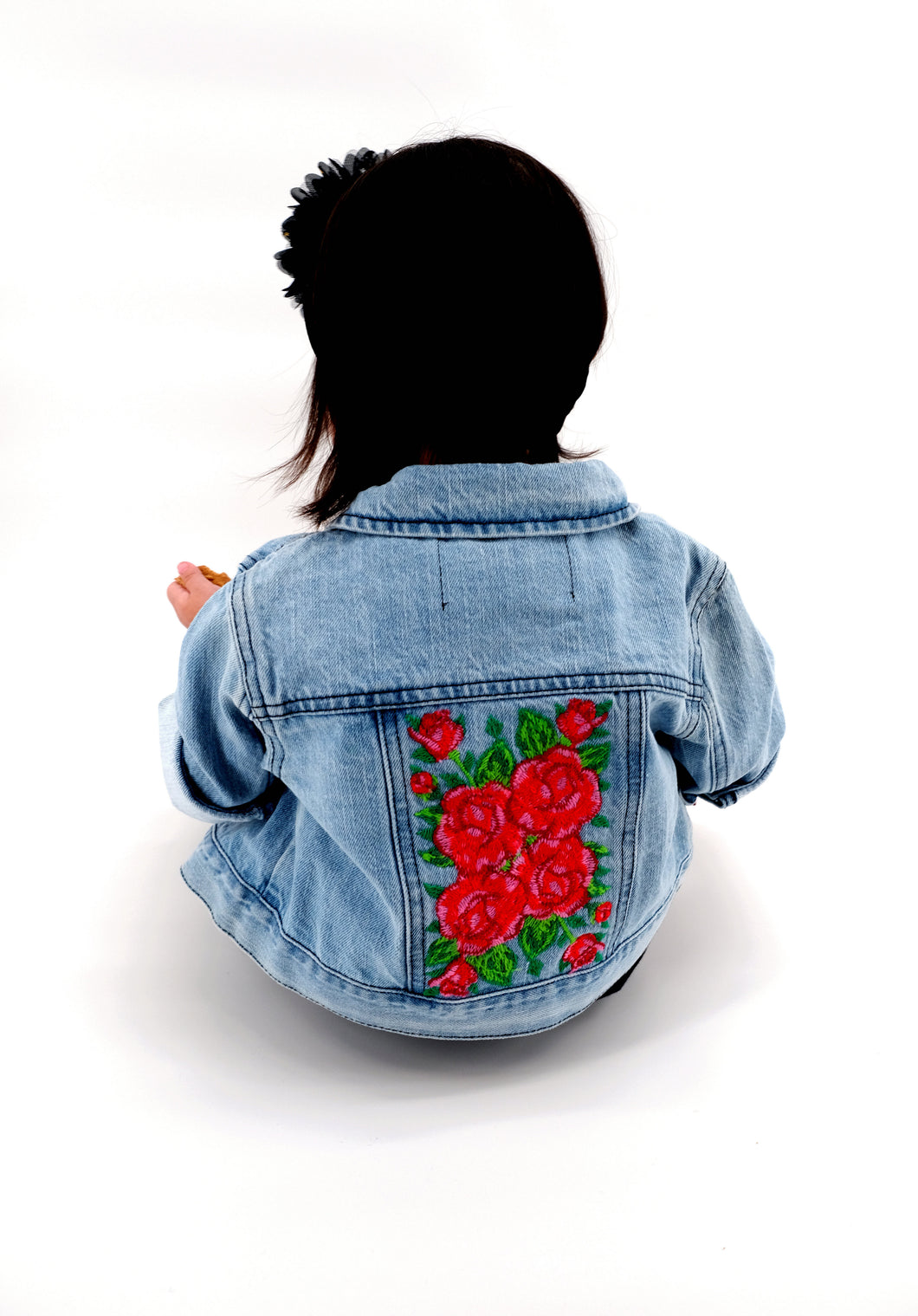 Embroidered Pink Roses Denim Jacket